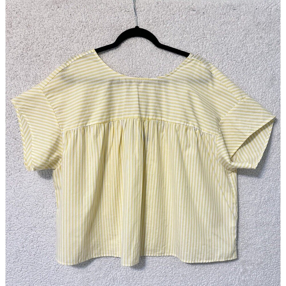Eloquii Women Top 18 Yellow White Stripe Boxy Fit Casual Short Sleeve Scoop